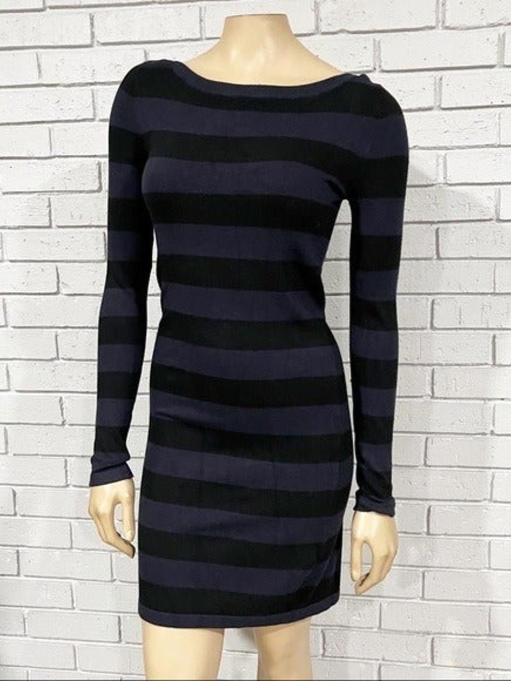 French Connection Black & Navy Striped Long-Sleeve Bodycon Dress